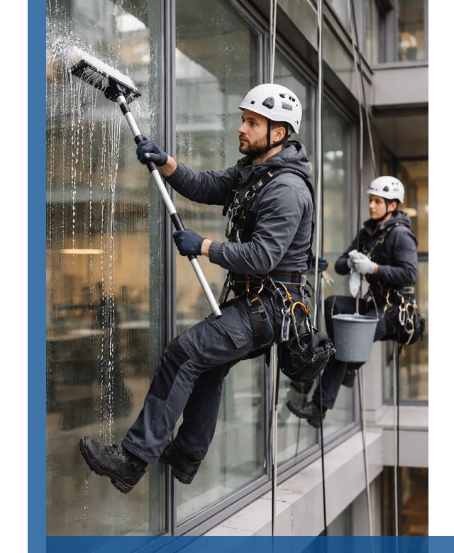 Профессиональная мойка витражей промышленными альпинистами в Камне-на-Оби
