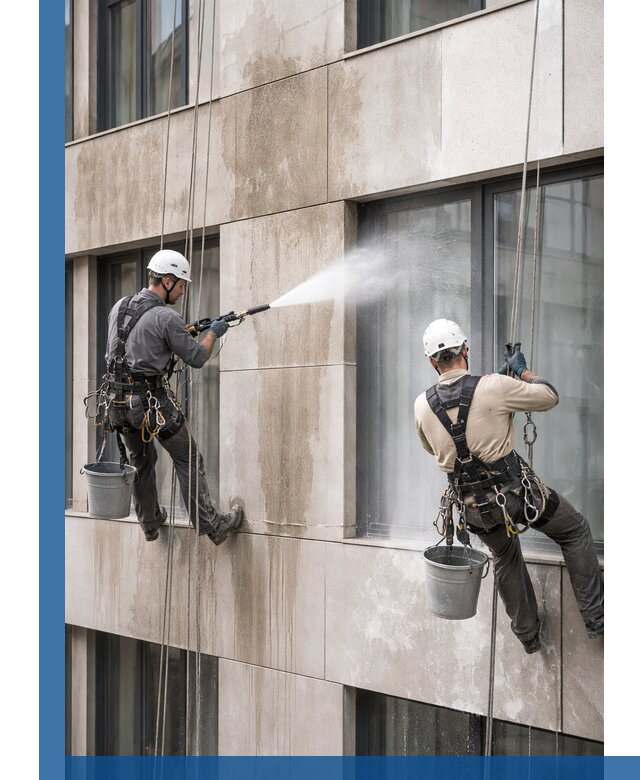 Послестроительная мойка фасада промышленным альпинизмом в Камне-на-Оби