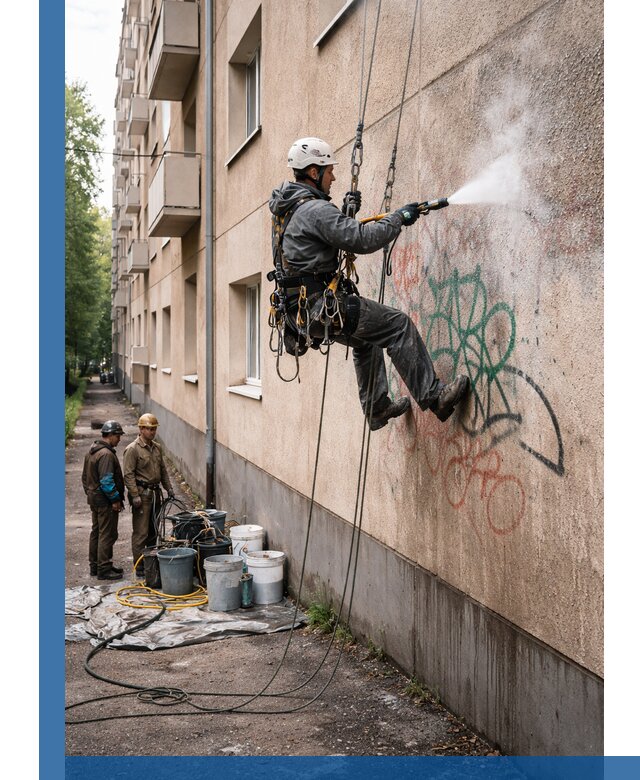 Удаление граффити с фасада в Камне-на-Оби без следов и повреждений