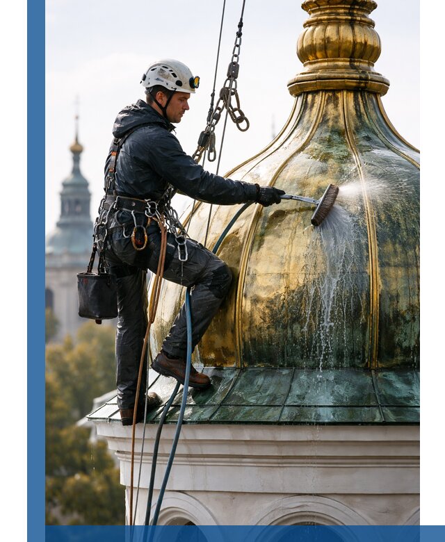 Профессиональная мойка куполов и шпилей высотными альпинистами в Камне-на-Оби
