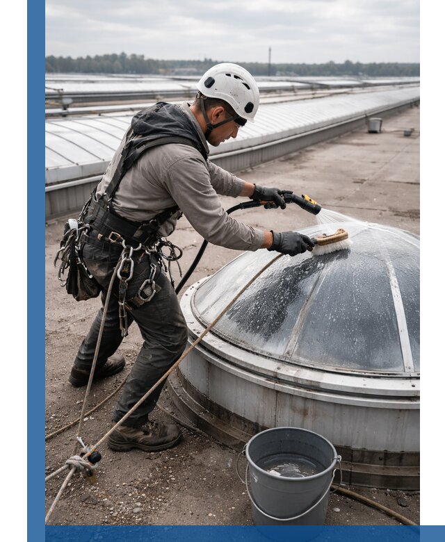 Мойка зенитных фонарей на кровле для промышленных объектов в Камне-на-Оби