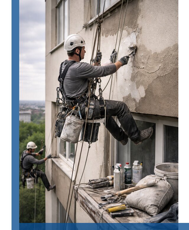 Косметический ремонт фасада зданий в Камне-на-Оби промышленными альпинистами