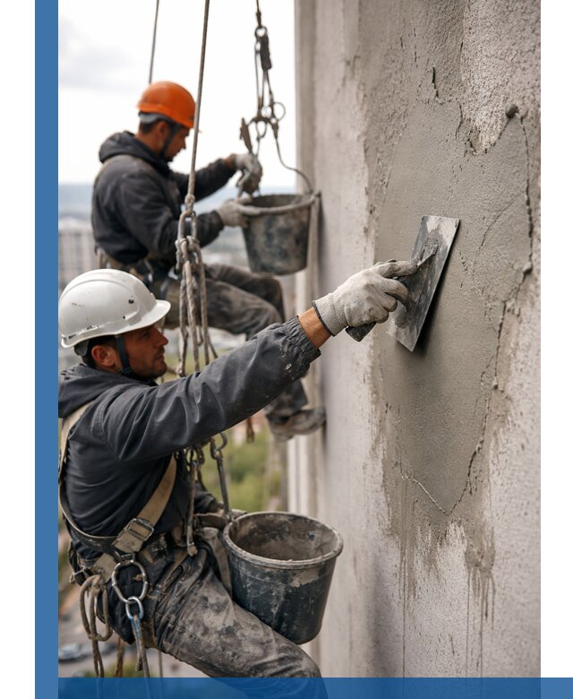 Штукатурка фасада на высоте в Камне-на-Оби профессиональные работы