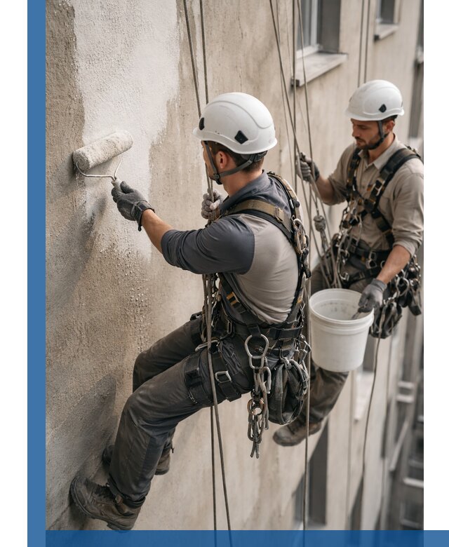 Грунтовка фасада на высоте в Камне-на-Оби промышленными альпинистами