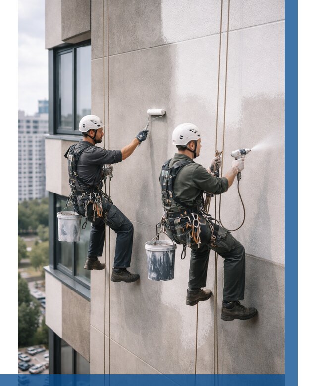 Покраска фасада альпинистами в Камне-на-Оби от 305 р. | ВЫСОТНИК-Кно