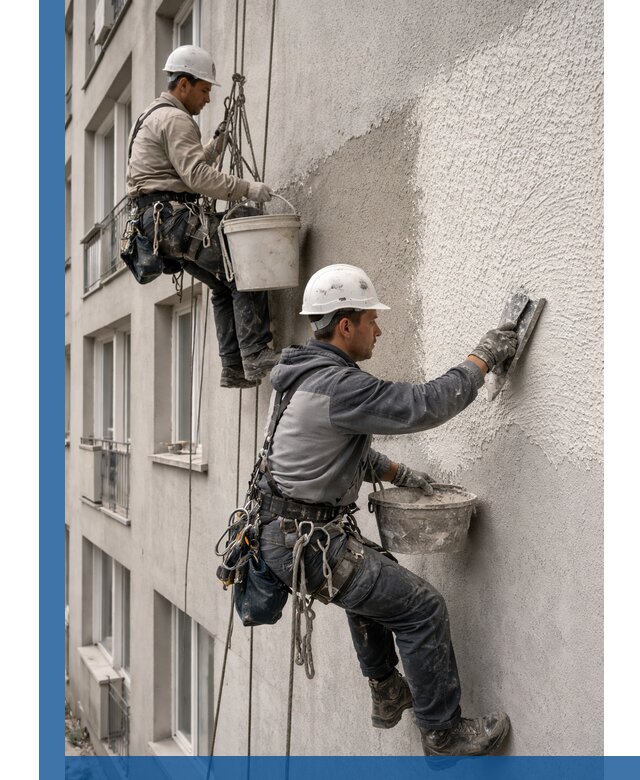 Нанесение декоративной штукатурки короед на фасад в Камне-на-Оби