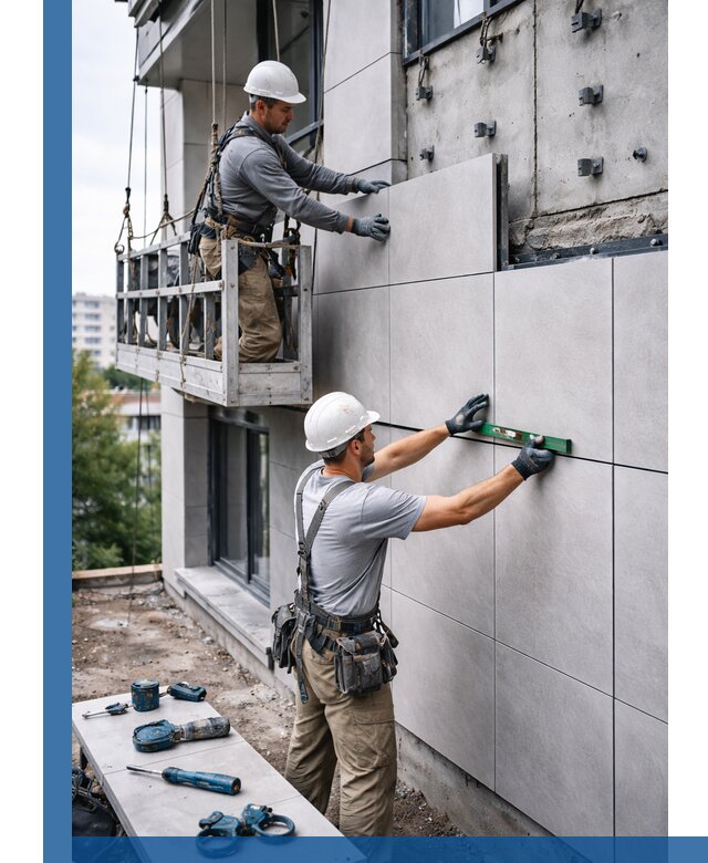 Монтаж керамогранита на фасад в Камне-на-Оби под ключ с гарантией качества