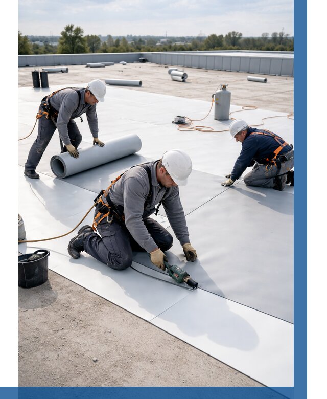 Монтаж мембранной кровли под ключ в Камне-на-Оби от 1218 р. | ВЫСОТНИК-Кно