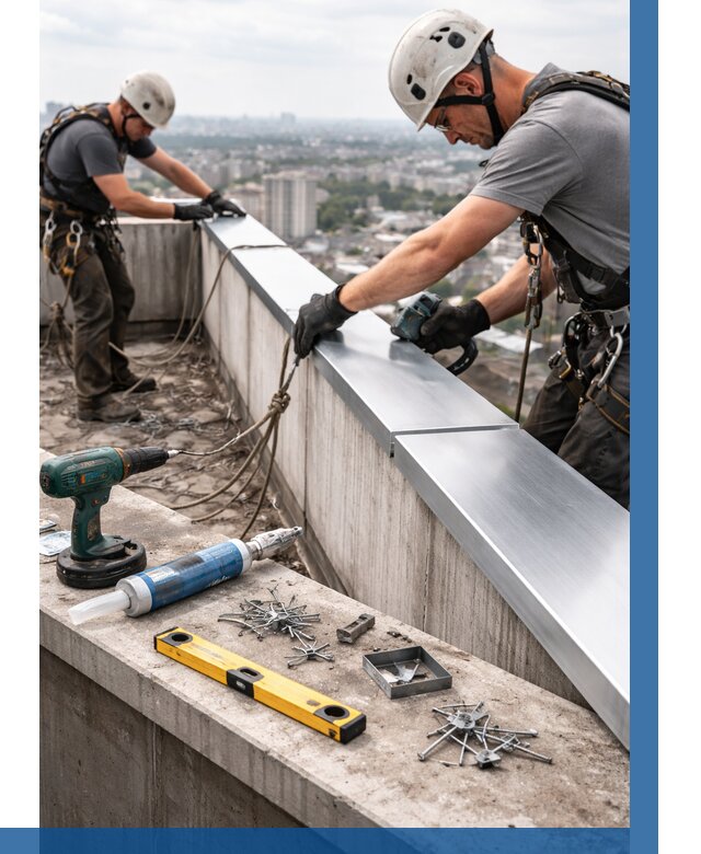 Монтаж парапетных крышек в Камне-на-Оби от 812 р. | ВЫСОТНИК-Кно