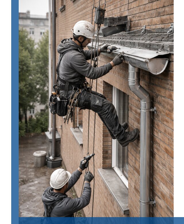 Монтаж водосточной системы на здании в Камне-на-Оби под ключ