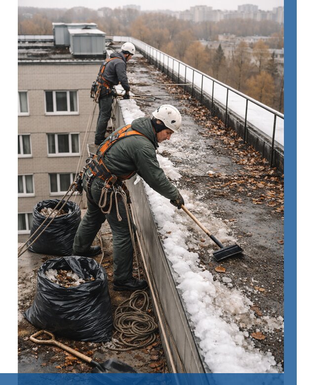 Очистка кровли по периметру в Камне-на-Оби от 558 р. | ВЫСОТНИК-Кно