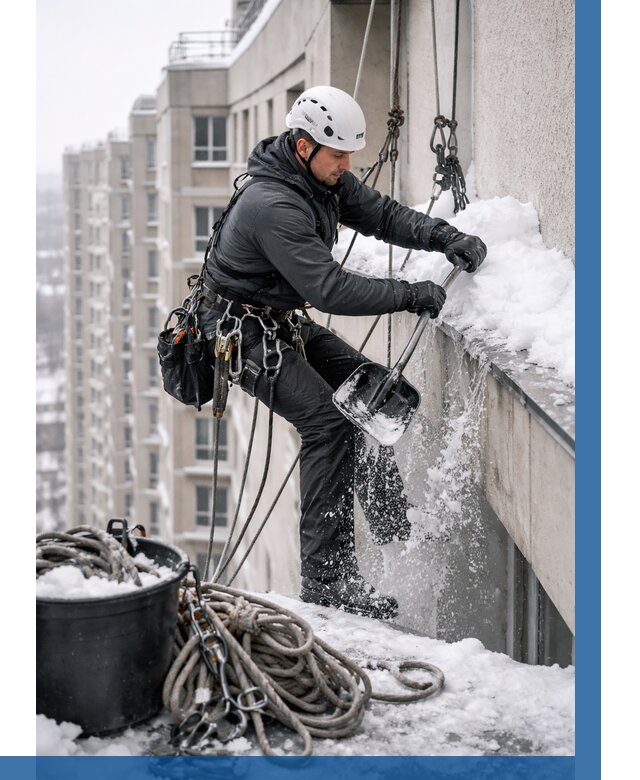 Очистка карнизов от снега в Камне-на-Оби от 305 р. | ВЫСОТНИК-Кно