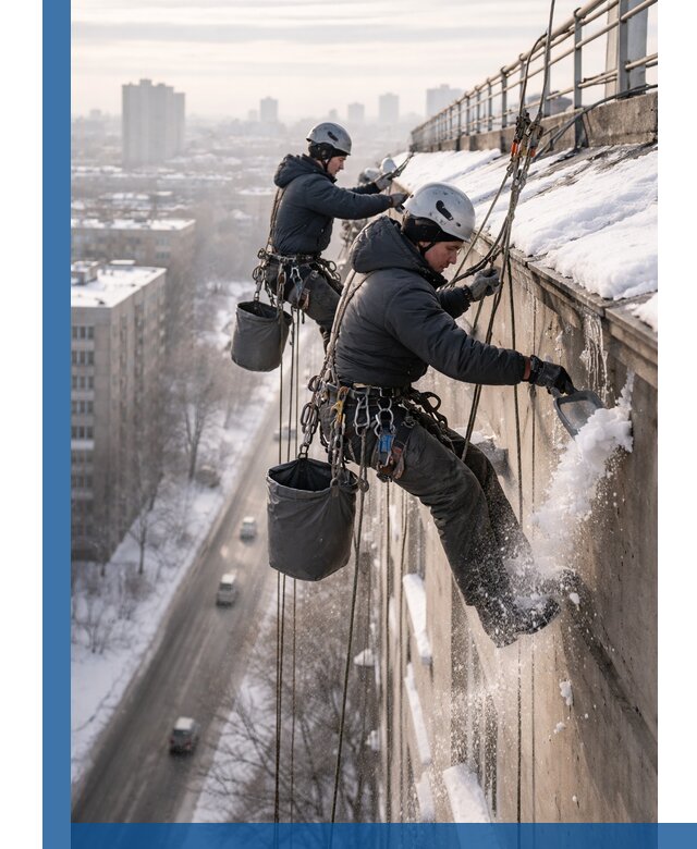 Очистка карнизов от снега в Камне-на-Оби профессионально и безопасно