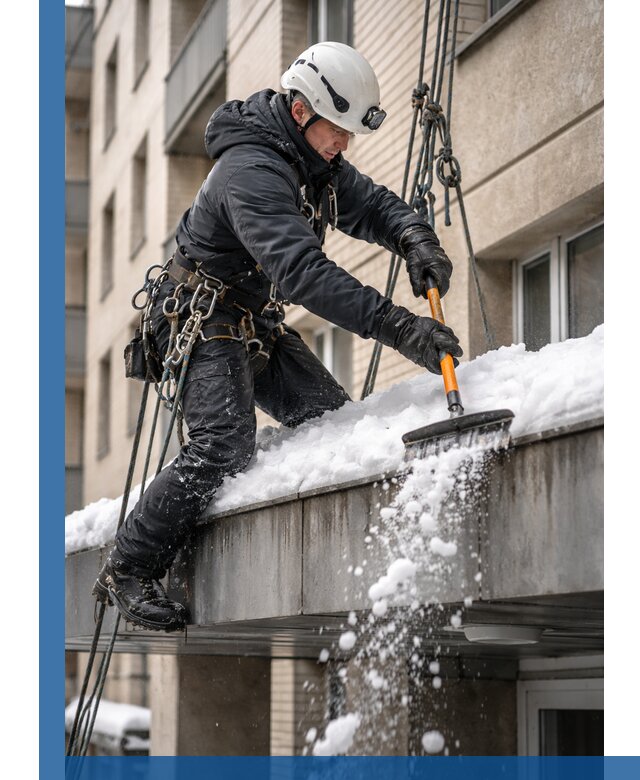 Очистка козырьков от снега в Камне-на-Оби круглогодично безопасно