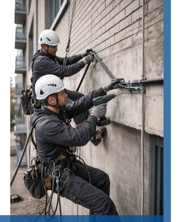 Крепление кабеля на фасаде в Камне-на-Оби от 355 р. | ВЫСОТНИК-Кно