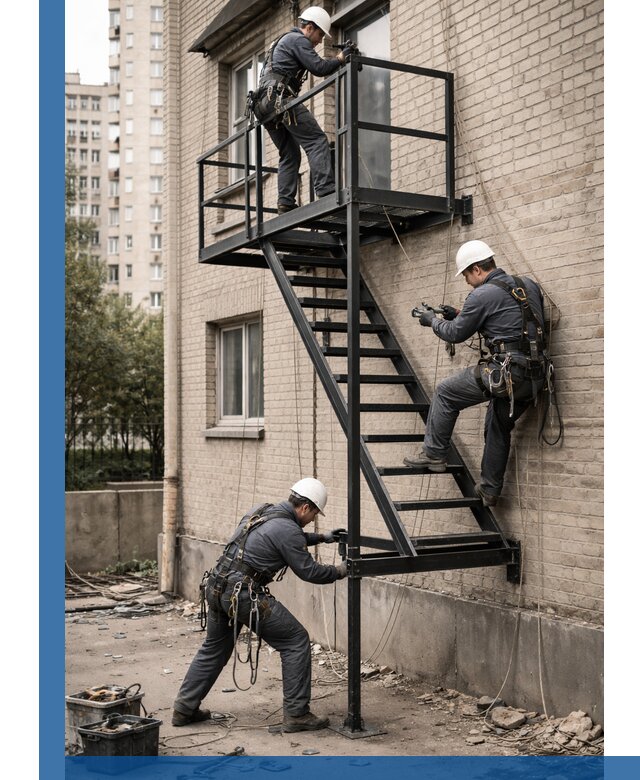 Монтаж пожарной лестницы в Камне-на-Оби, установка и крепление