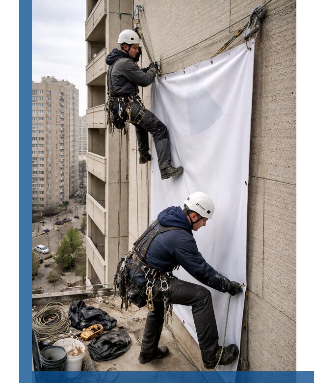 Профессиональный монтаж баннеров на фасаде в Камне-на-Оби