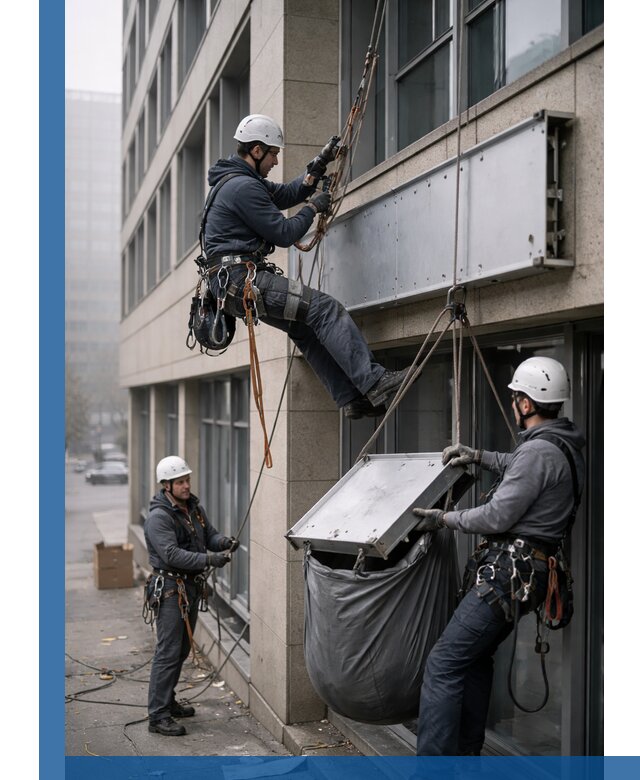 Демонтаж рекламной вывески с высотными работами в Камне-на-Оби