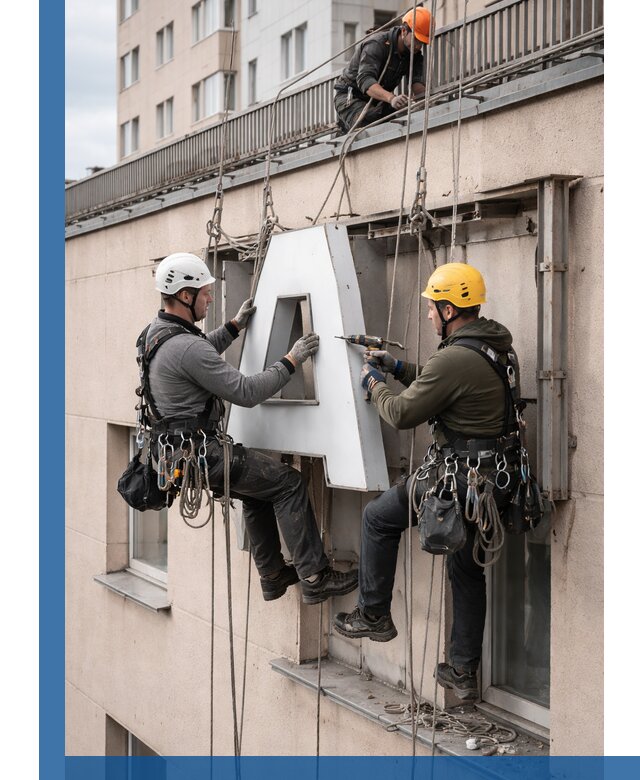 Ремонт и восстановление наружных вывесок на высоте в Камне-на-Оби