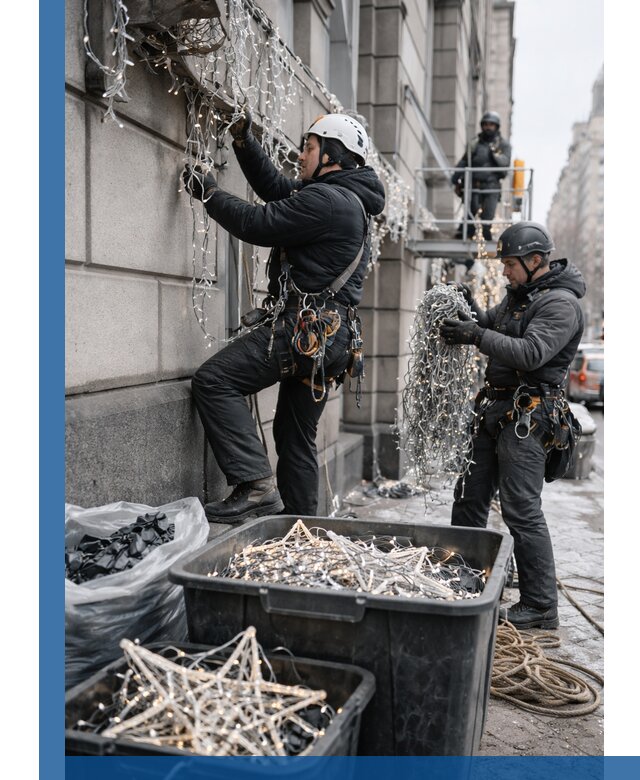 Демонтаж новогоднего оформления и гирлянд в Камне-на-Оби