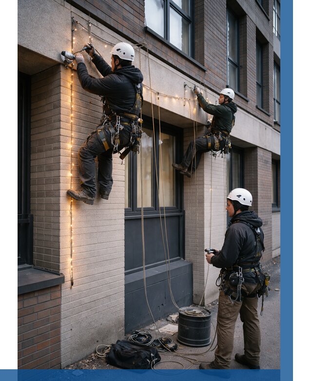 Монтаж гирлянд на фасаде в Камне-на-Оби от 3553 р. | ВЫСОТНИК-Кно