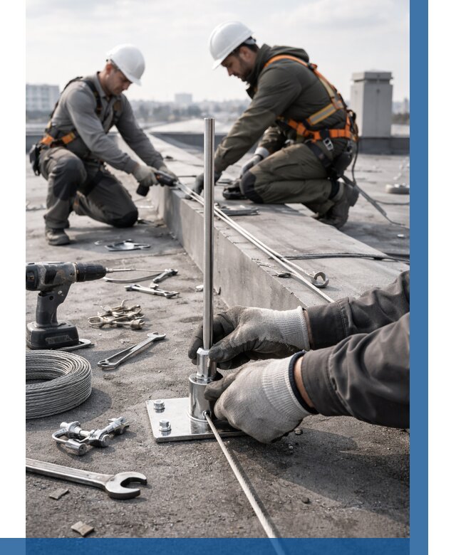 Монтаж молниезащиты на кровле в Камне-на-Оби цена от 25375 р. | ВЫСОТНИК-Кно