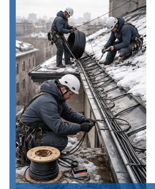 Монтаж греющего кабеля на кровле в Камне-на-Оби под ключ