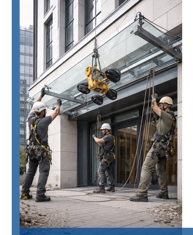 Монтаж стеклянных козырьков под ключ в Камне-на-Оби для зданий