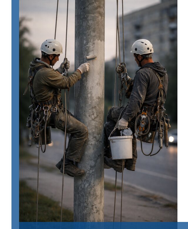 Покраска опор освещения и антикоррозийная защита в Камне-на-Оби