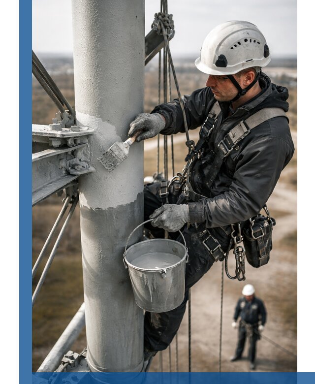 Покраска мачт связи в Камне-на-Оби промышленными альпинистами