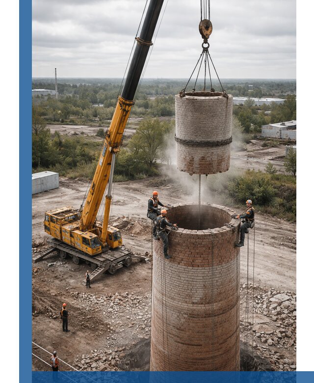 Демонтаж дымовой трубы в Камне-на-Оби с гарантиями безопасности
