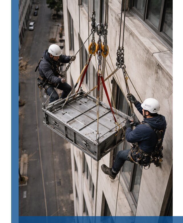 Спуск и подъем грузов по фасаду в Камне-на-Оби для зданий