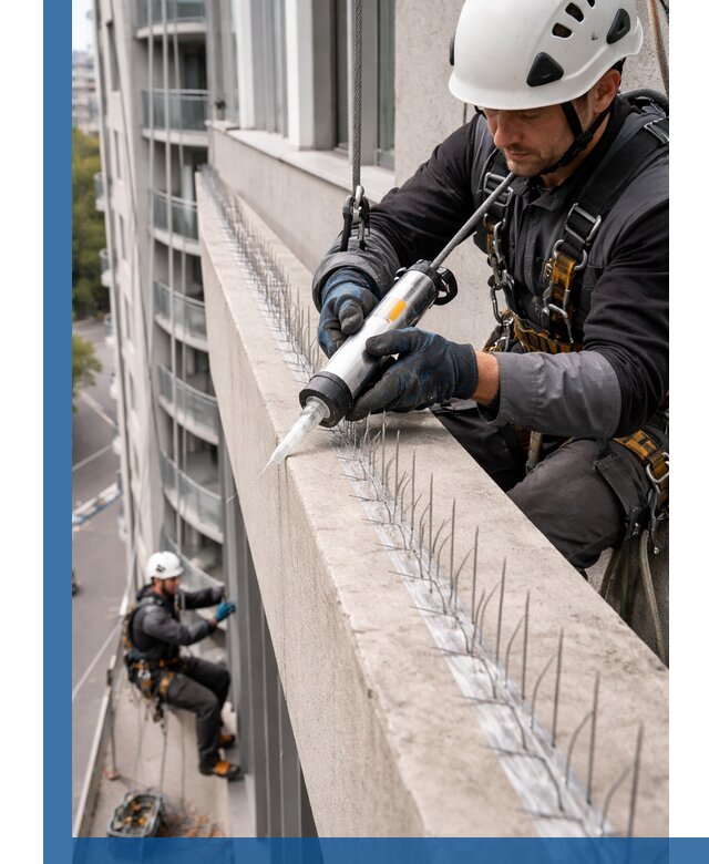 Установка шипов от птиц на фасадах и кровлях в Камне-на-Оби